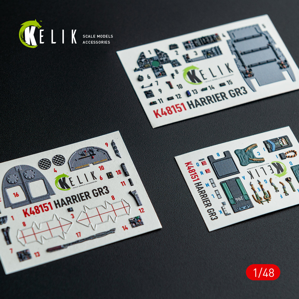 KELIK K48151 HARRIER GR3 - interior 3D decals for Kinetic kit 1/48 – immagine 2