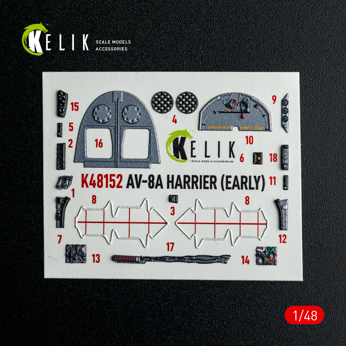 KELIK K48152 AV-8A HARRIER (Early) -interior 3D decals for Kinetic kit 1/48 – Bild 2