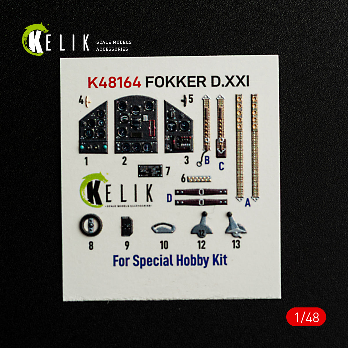 KELIK K48164 FOKKER D.XXI - interior 3D decals for Special Hobby kit 1/48 – Bild 2