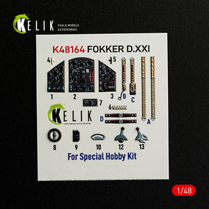 KELIK K48164 FOKKER D.XXI - interior 3D decals for Special Hobby kit 1/48 – Bild 2