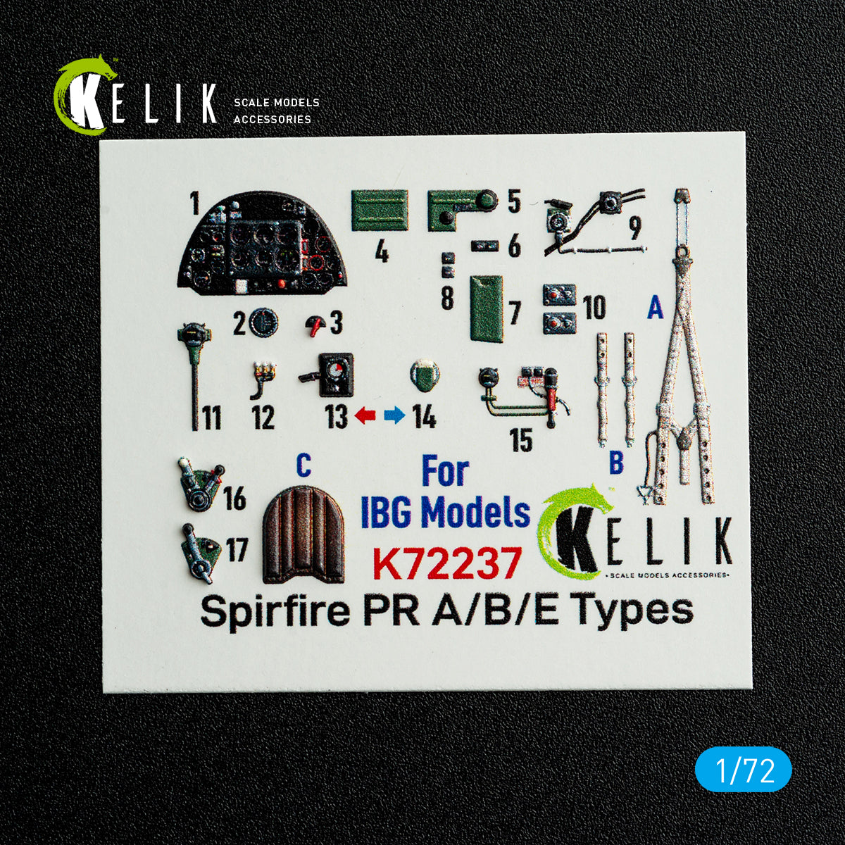 KELIK K72237 Spitfire PR A/B/E Types - interior 3D decals for IBG Models kit 1/72 – image 2