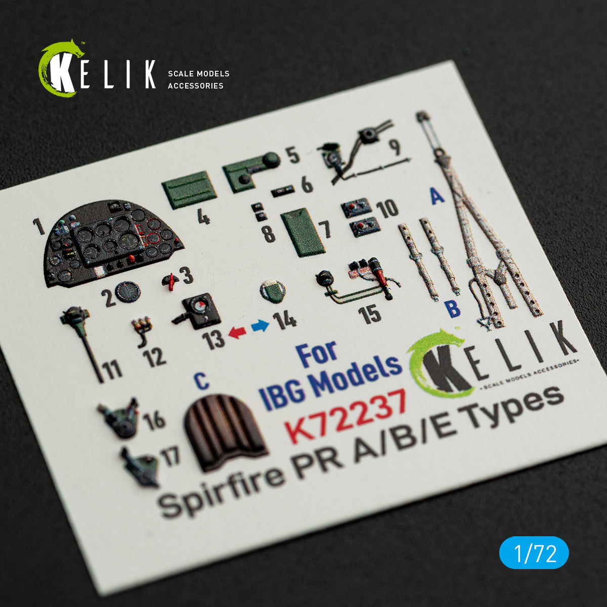 KELIK K72237 Spitfire PR A/B/E Types - interior 3D decals for IBG Models kit 1/72