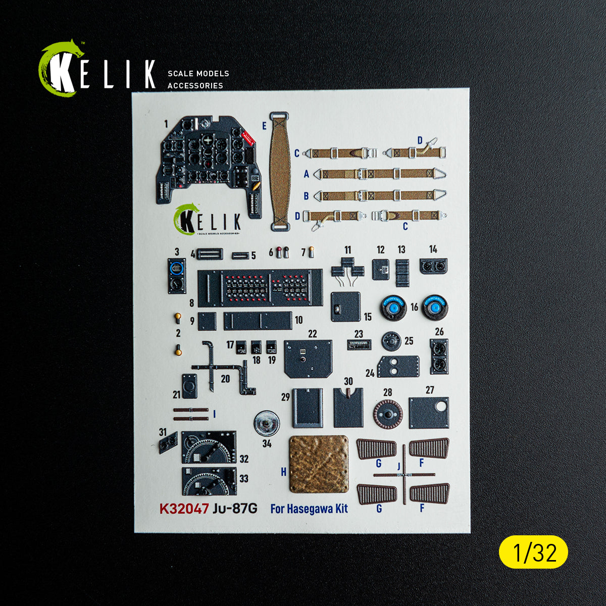 KELIK K32047 Ju-87G - interior 3D decals for Hasegawa kit 1/32 – Bild 2