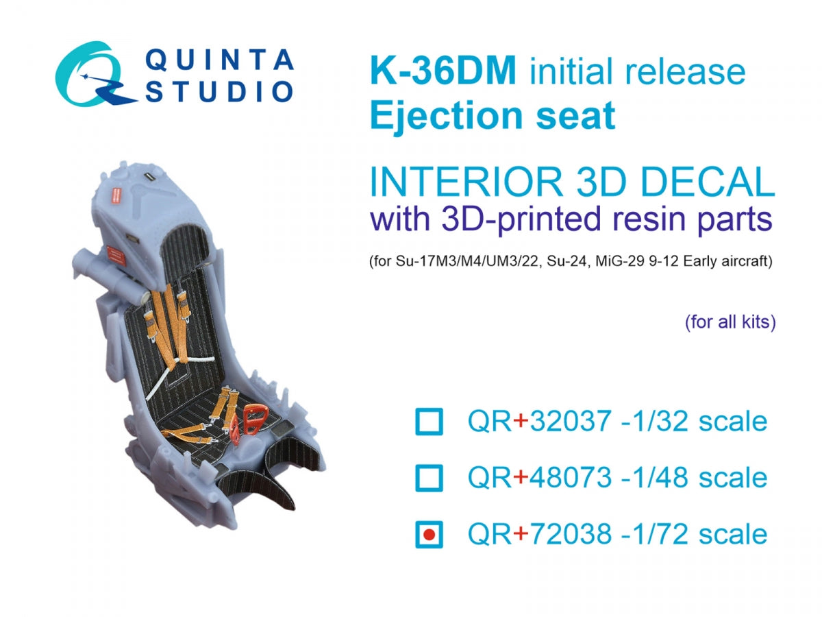 Quinta Studio QR+72038 Siège éjectable K-36DM (première version) (pour Su-17M3/M4/UM3/22, Su-24, MiG-29 9-12 Premiers appareils) (Toutes les maquettes) 1/72