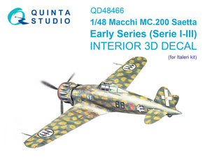 Quinta Studio QD48466 Macchi MC.200 Saetta (Première version) Intérieur coloré imprimé en 3D sur papier décalcomanie (Italeri) 1/48