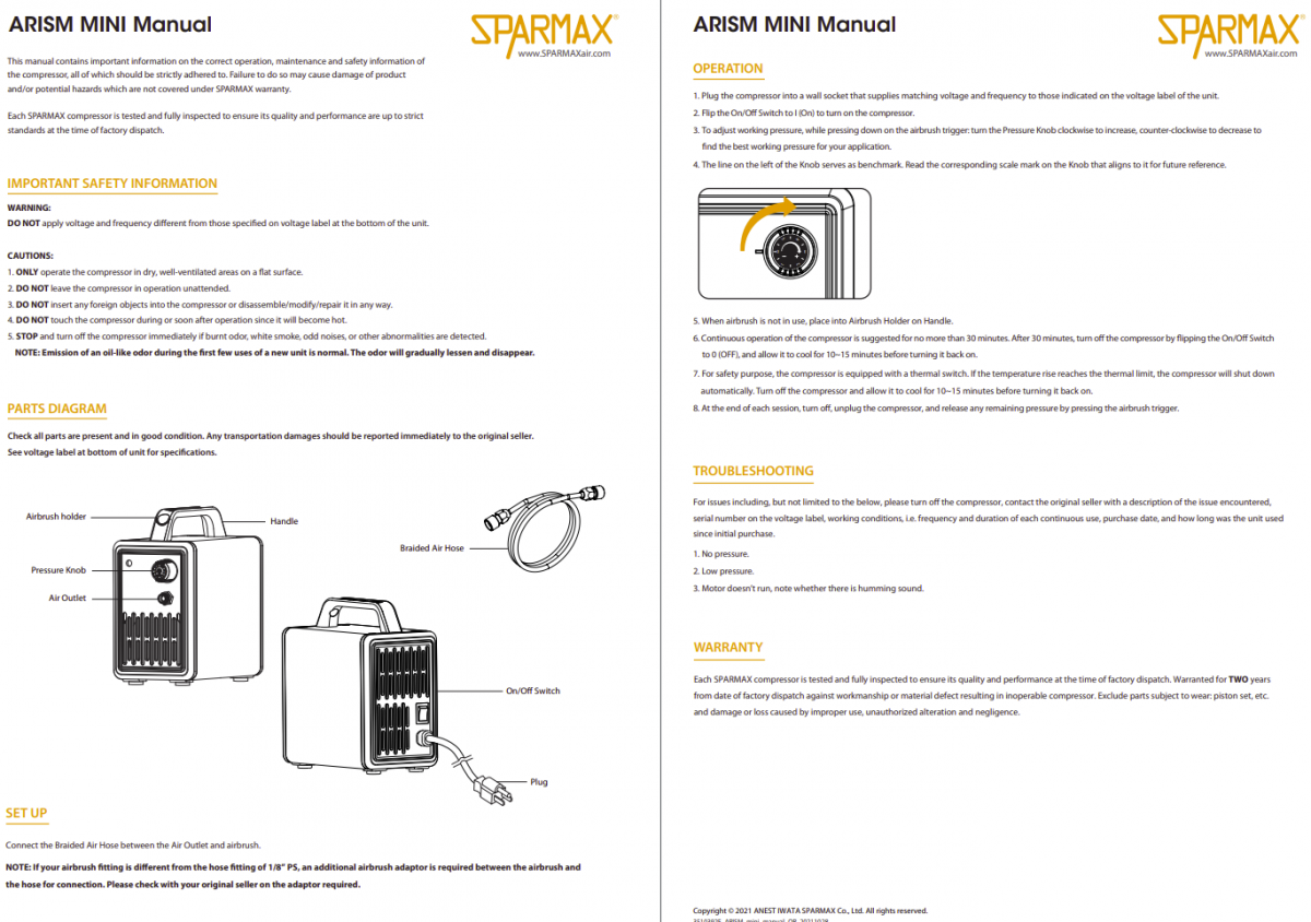 Compresseur d&amp;#39;air miniature Sparmax 1MSS Arism (Star Silver) avec tuyau de 2 m – imagen 2