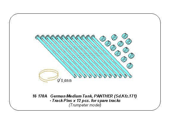 Aber 16170A Jeu de goupilles pour chenilles de rechange du char Panther (12 pièces) 1/16 – Bild 3