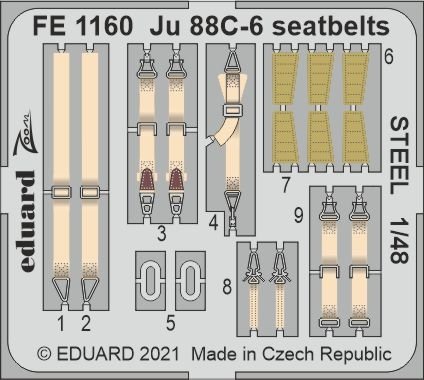 Ceintures de sécurité Eduard FE1160 Ju 88C-6 en acier pour ICM 1/48
