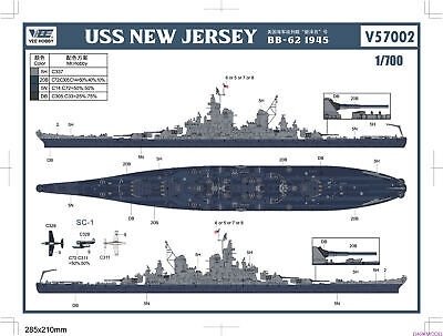 Vee Hobby V57002 USS NEW JERSEY BB-62 1945 Édition Standard 1/700 – immagine 3