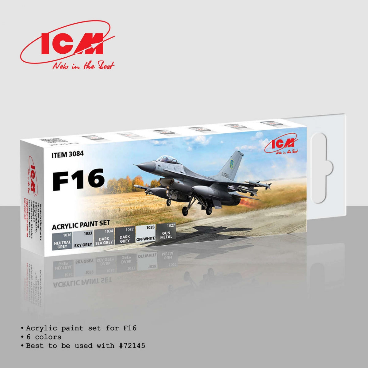 Kit de peinture acrylique ICM 3084 pour F16, 6 pots de 12 ml