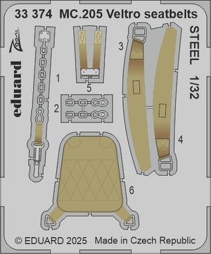 Eduard 33374 MC.205 Ceintures de sécurité Veltro Italeri 1/32