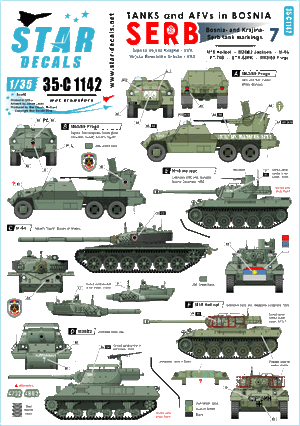 Star Decals 35-C1142 Serbes (SVK et VRS) M18 Hellcat, M36B2 Jackson, M84, PT-76B, BTR-50PK, M53/59 Praga SPAAG 1/35