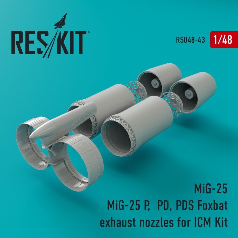 RESKIT RSU48-0043 Buses d'échappement Foxbat pour MiG-25 P, PD, PDS (kit ICM 1/48)