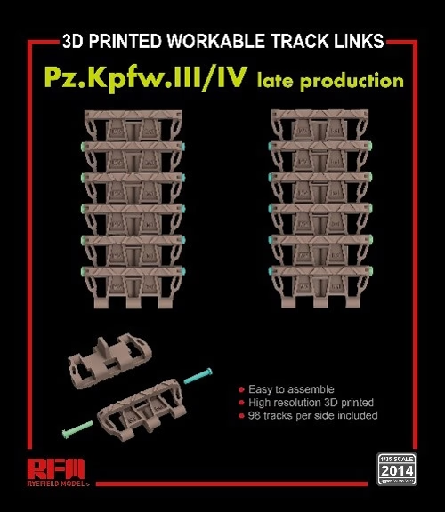 Maillons de chenille fonctionnels Rye Field Model 2014 pour Pz.Kpfw. III/IV production tardive (impression 3D) 1/35 