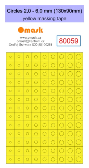 Omask X8003 Circles set - yellow masking tape - 1-4mm 2-6mm 4-7mm 5-15mm 16-20mm