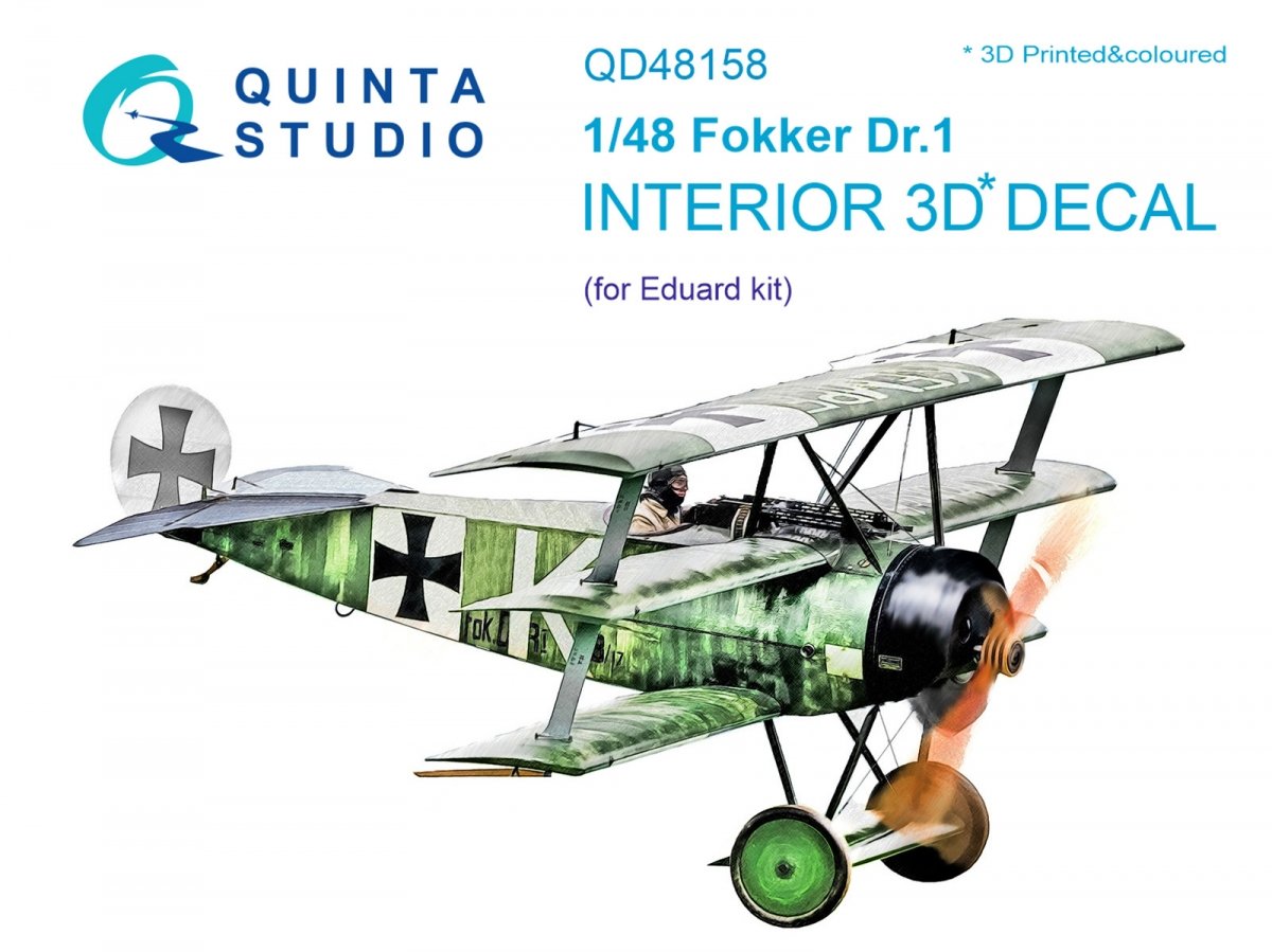 Intérieur imprimé en 3D et coloré sur papier décalcomanie Quinta Studio QD48158 pour Fokker Dr.1 (pour kit Eduard) au 1/48