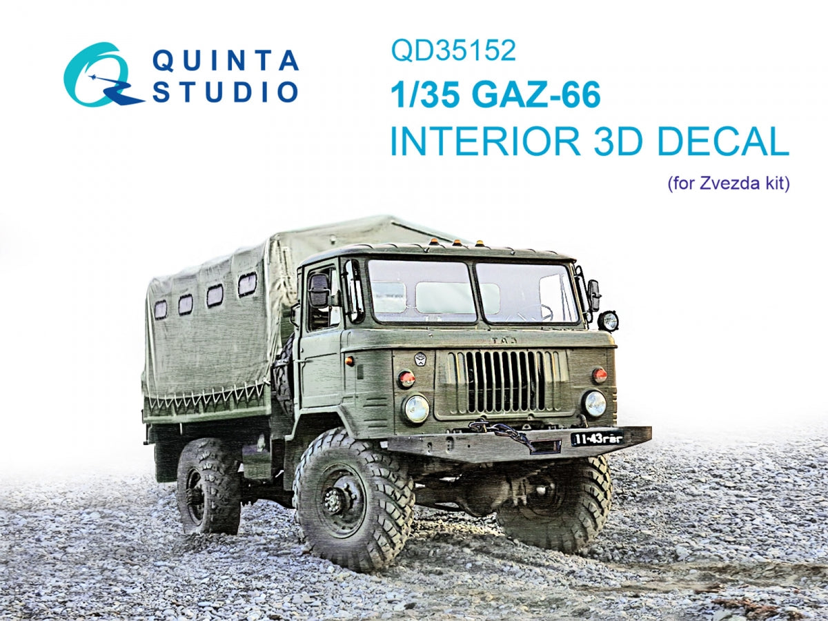 Intérieur imprimé en 3D et coloré sur papier décalcomanie (Zvezda) Quinta Studio QD35152 GAZ-66 1/35