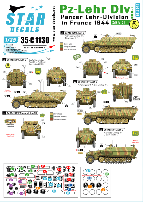 Star Decals 35-C1130 Panzer-Lehr Division n° 3 1/35