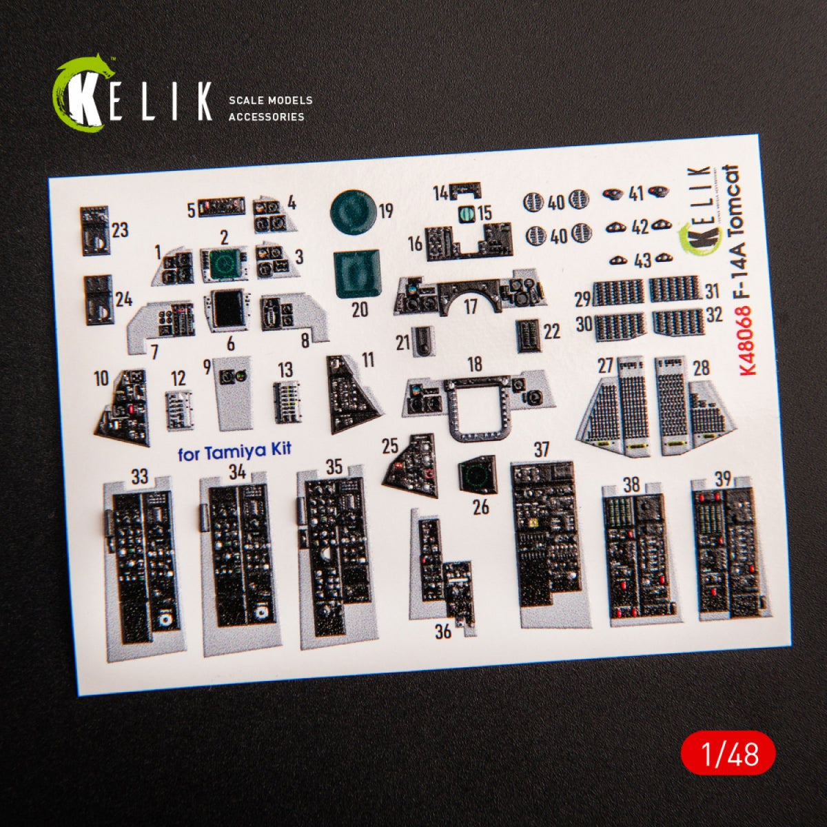 KELIK K48068 F-14A TOMCAT LATE INTÉRIEUR 3D DÉCALCOMANIES POUR MAQUETTE TAMIYA 1/48 – immagine 2