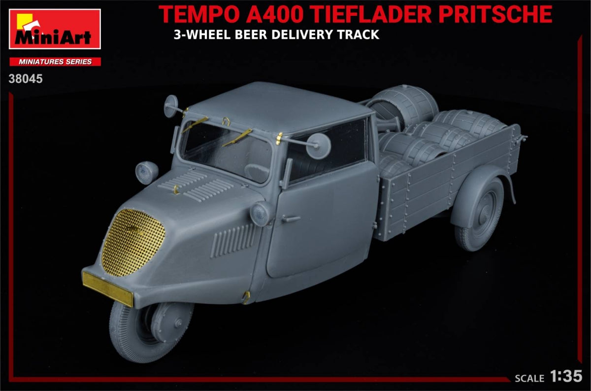MiniArt 38045 TEMPO A400 TIEFLADER PRITSCHE 3-WHEEL BEER DELIVERY TRUCK 1/35 – zdjęcie 15