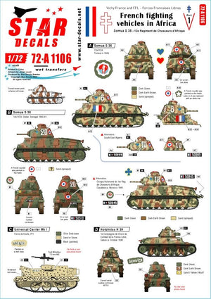 Star Decals 72-A1106 Véhicules de combat français en Afrique n° 1 La France de Vichy et les FFL - Forces Françaises Libres 1/72