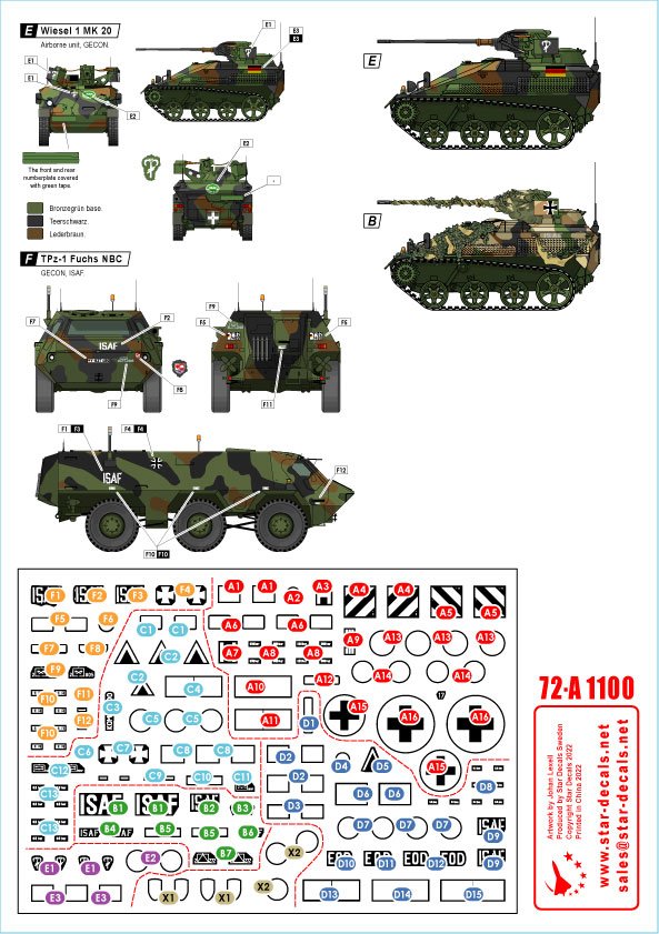 Star Decals 72-A1100 ISAF-Afghanistan n° 1. GECON - Casques bleus allemands. Wiesel I MK 20, VCI Fuchs, véhicule NBC Fuchs, véhicule sanitaire Fuchs. Échelle 1/72. – image 3