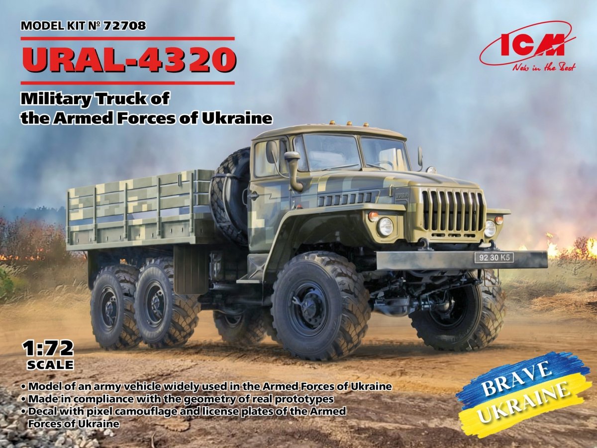 Camion militaire ICM 72708 URAL-4320 des forces armées ukrainiennes, échelle 1/72