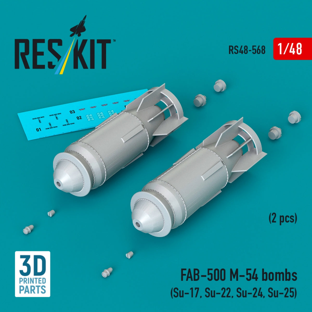 RESKIT RS48-0568 FAB-500 M-54 bombs (2 pcs) (Su-17, Su-22, Su-24, Su-25) (3D Printed) 1/48