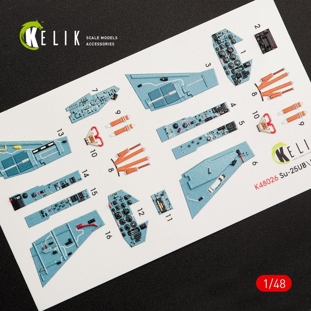 Décalcomanies 3D intérieures KELIK K48026 SU-25UB pour maquette SMER/KP au 1/48  – image 5