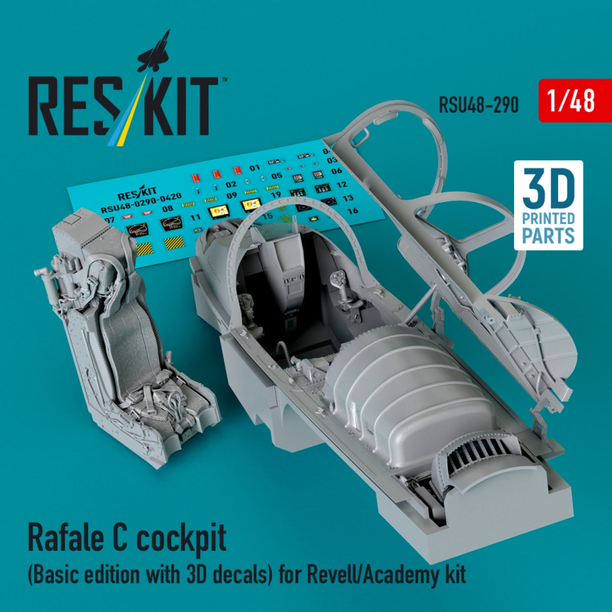 RESKIT RSU48-0290 Cockpit Rafale C (Édition de base avec décalcomanies 3D) pour maquette Revell/Academy (impression 3D) au 1/48 – image 2
