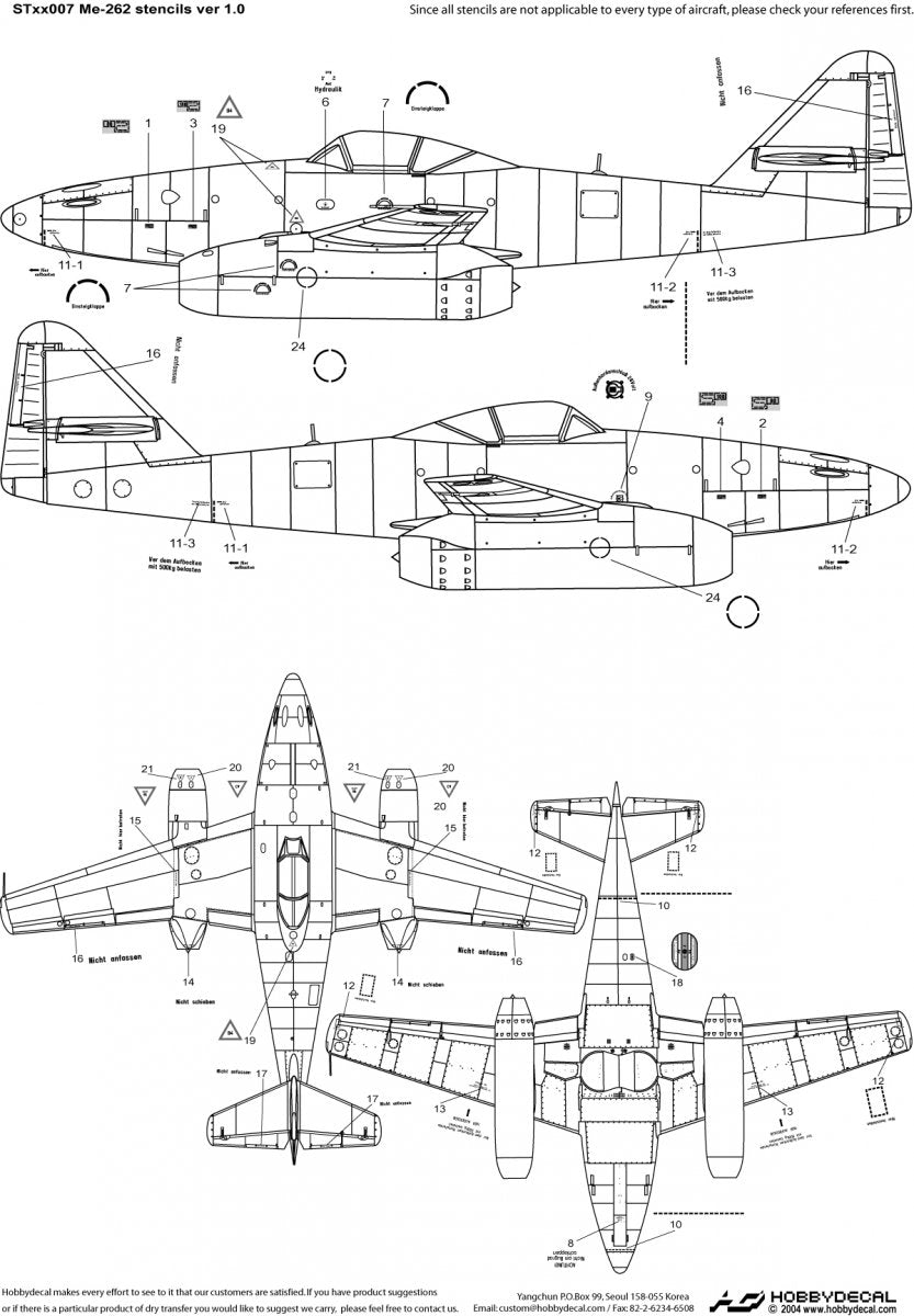 HobbyDecal ST48007V1 Pochoirs Me-262 version 1 1/48 – immagine 2