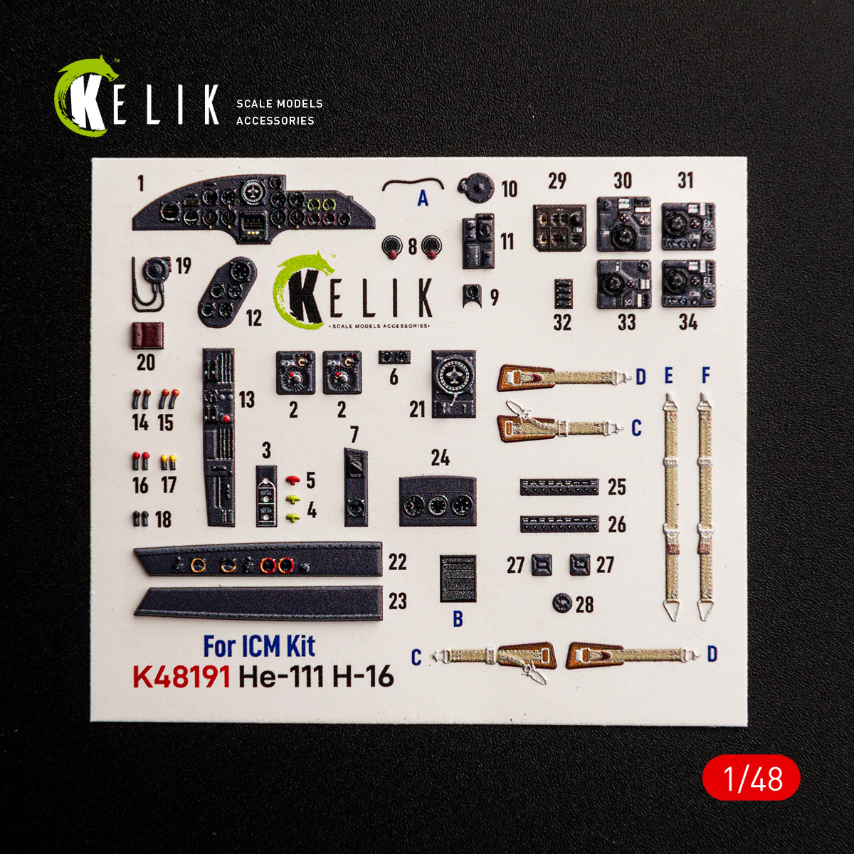 KELIK K48191 He-111 H-16 - interior 3D decals for ICM kit 1/48 – Bild 2