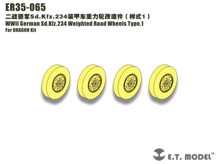 ET Model ER35-065 Roues de route lestées Type 1 pour Sd.Kfz.234 allemand de la Seconde Guerre mondiale pour DRAGON 1/35