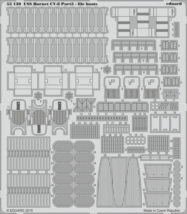 Eduard 53130 USS Hornet CV-8 partie 3 - canots de sauvetage MERIT 1/200