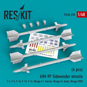 RESKIT RS48-0238 Missile AIM-9P Sidewinder (4 pièces) 1/48