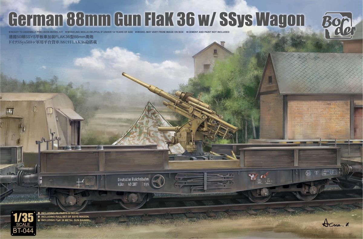 Maquette Border BT-044 Canon antiaérien allemand de 88 mm Flak 36 avec wagon SSys 1/35