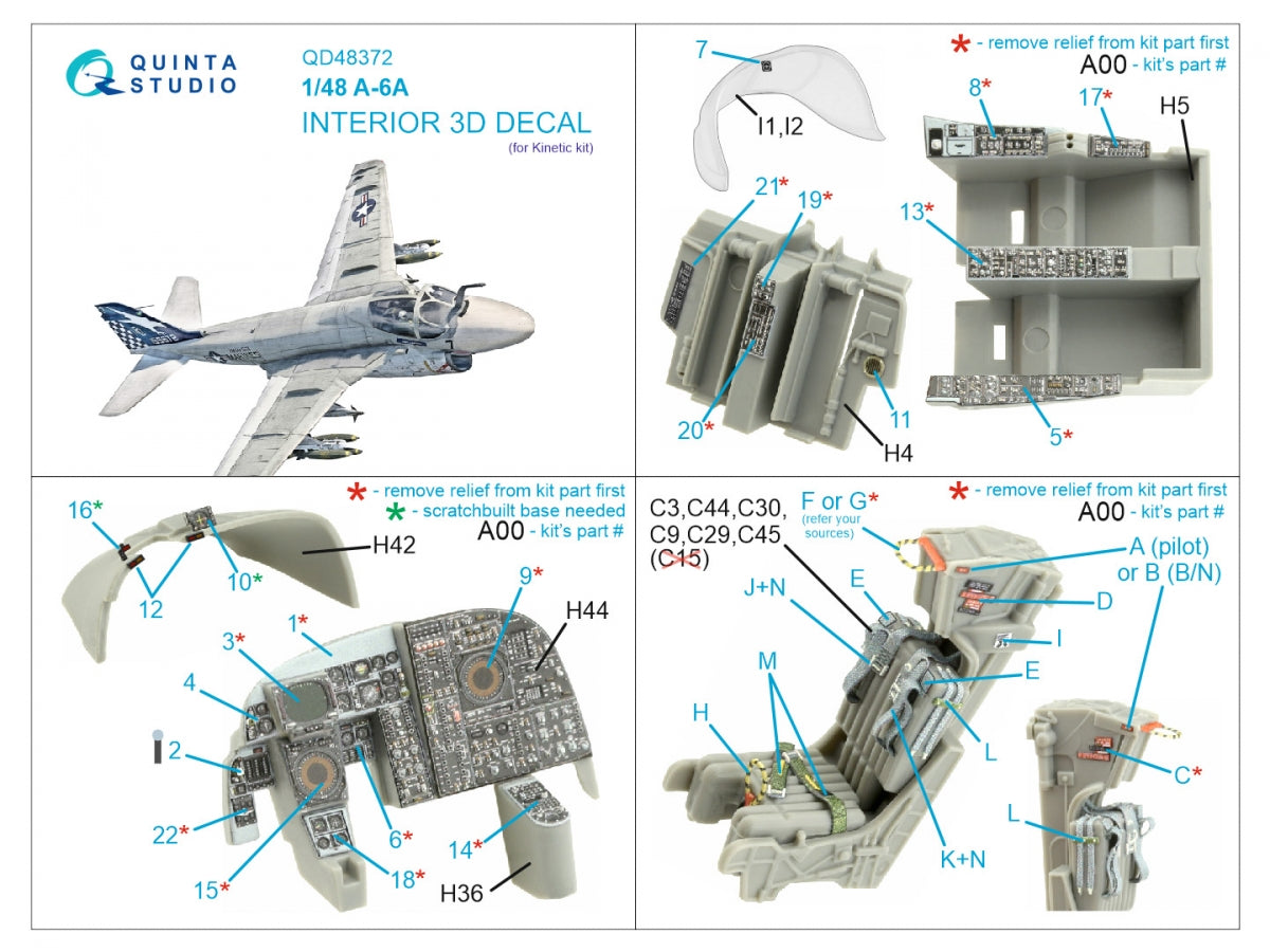Intérieur imprimé en 3D et coloré sur papier décalcomanie Quinta Studio QD48372 A-6A (Kinetic) 1/48 – image 2