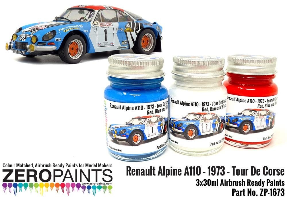 Zero Paints 1673 Renault Alpine A110 – 1973 – Tour de Corse Rouge - Blanc - Bleu, coffret de 3 x 30 ml
