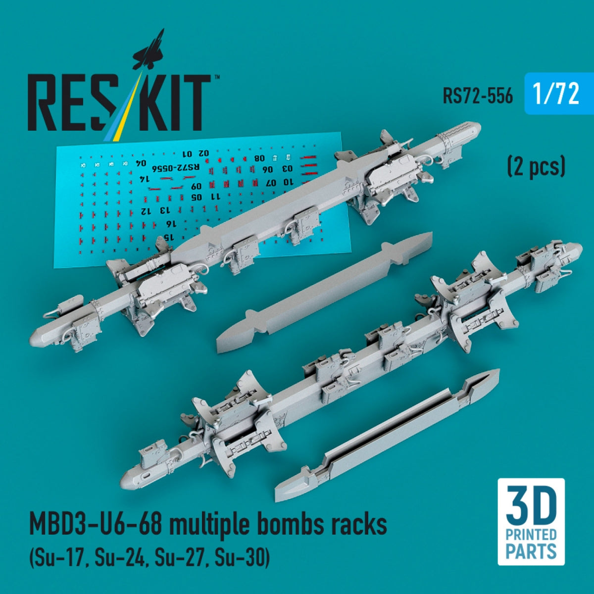 RESKIT RS72-0556 MBD3-U6-68 multiple bombs racks (2 pcs) (Su-17, Su-24, Su-27, Su-30) (3D Printed) 1/72