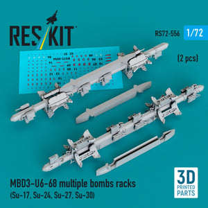 RESKIT RS72-0556 MBD3-U6-68 multiple bombs racks (2 pcs) (Su-17, Su-24, Su-27, Su-30) (3D Printed) 1/72