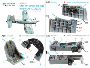 Quinta Studio QD48126 F4U-1 Corsair (Birdcage) 3D-Printed &amp;amp; coloured Interior on decal paper (Hobby Boss) 1/48 – zdjęcie 8