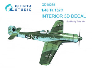 Intérieur imprimé en 3D et coloré sur papier décalcomanie Quinta Studio QD48268 Ta 152C (Hobby Boss) 1/48
