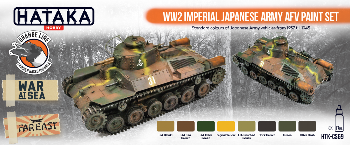 Hataka HTK-CS69 ORANGE LINE – Set de peinture pour véhicules blindés de l&amp;#39;armée impériale japonaise de la Seconde Guerre mondiale (8 x 17 ml) – Bild 2