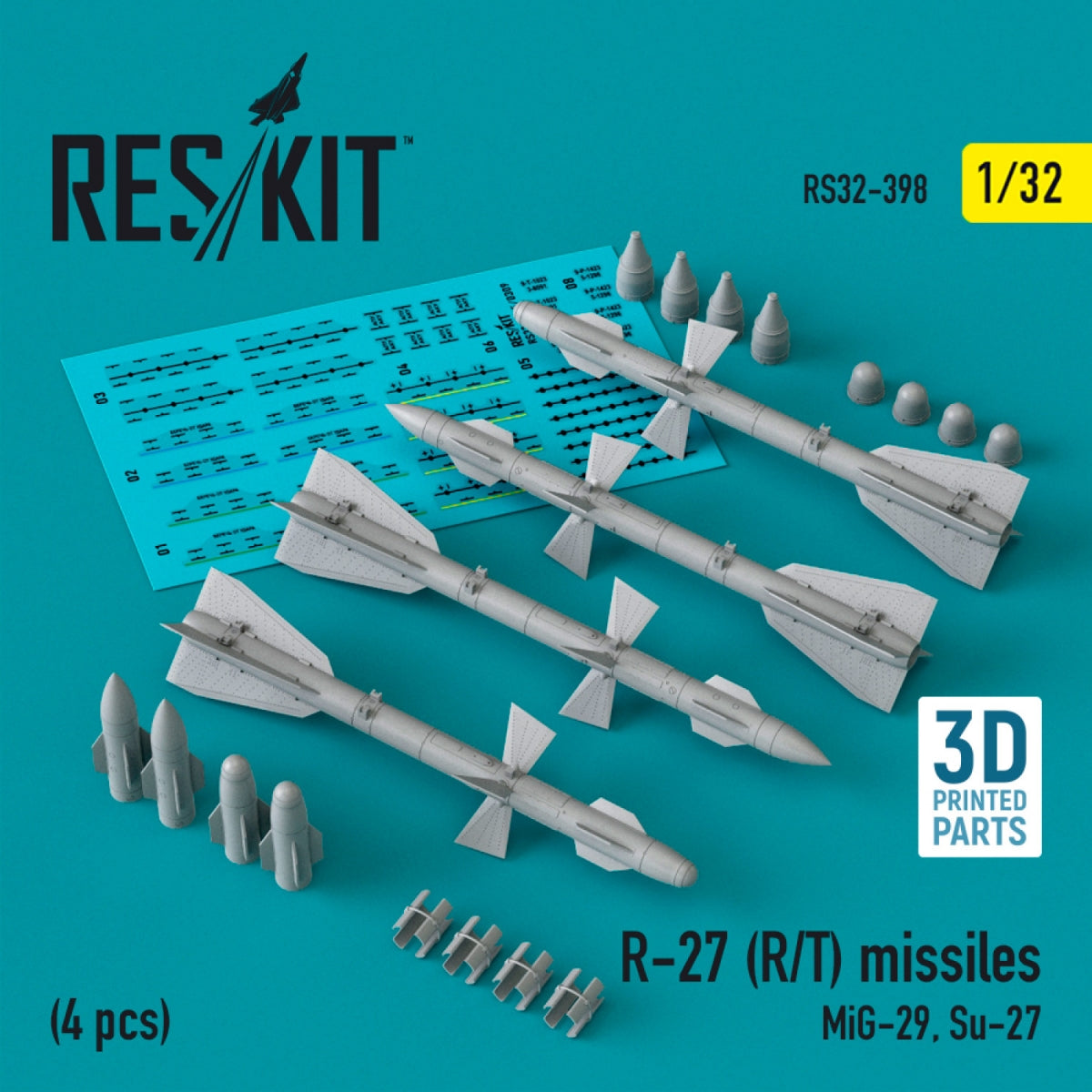 Missiles RESKIT RS32-0398 R-27 (R/T) (4 pièces) (Impression 3D) 1/32