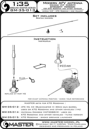 Antenne Master GM-35-013 Comrod VHF3088VM - utilisée sur KTO Rosomak et autres véhicules (1 pc.) - version avec base droite (1/35) – image 3