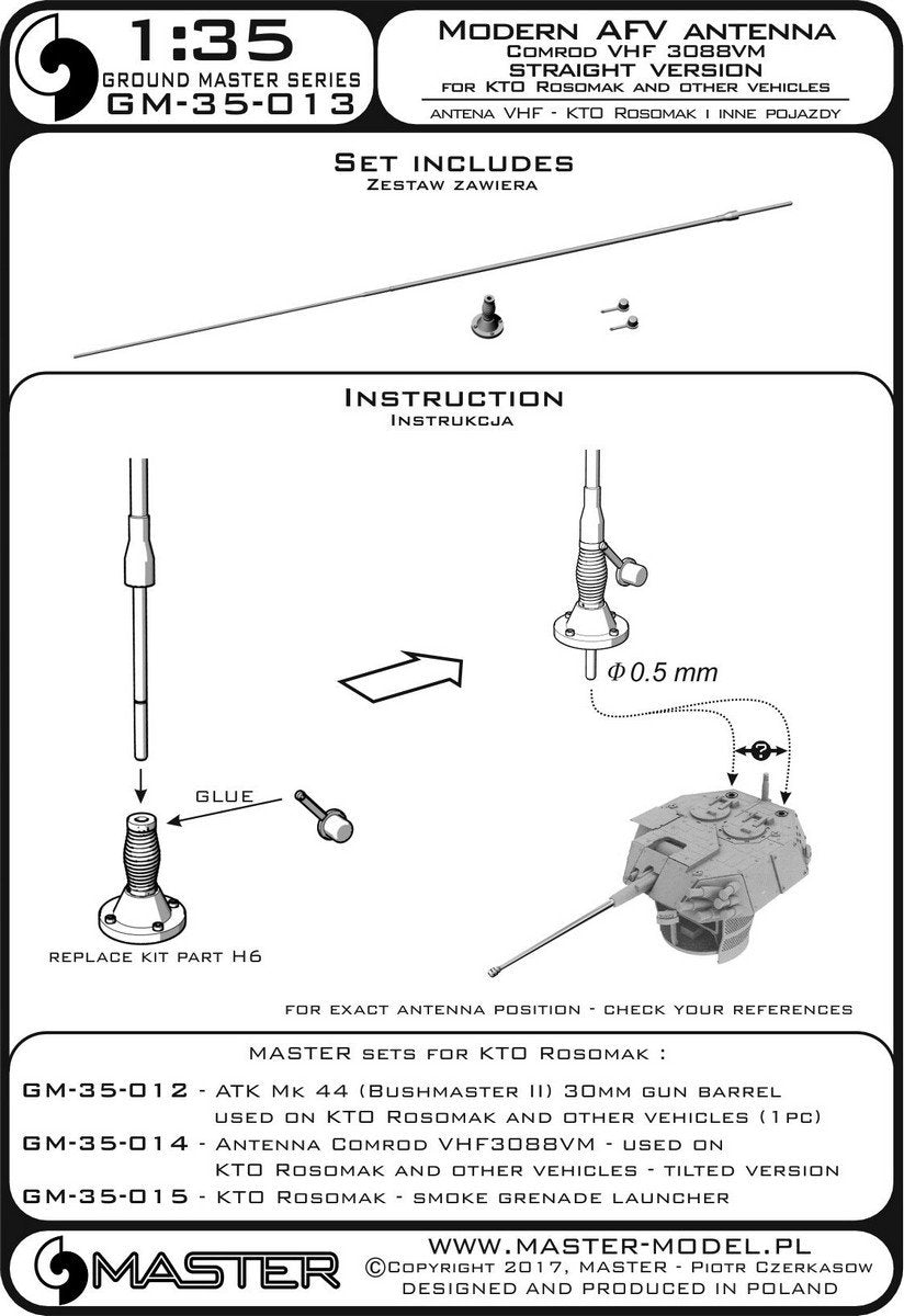 Antenne Master GM-35-013 Comrod VHF3088VM - utilisée sur KTO Rosomak et autres véhicules (1 pc.) - version avec base droite (1/35) – image 3