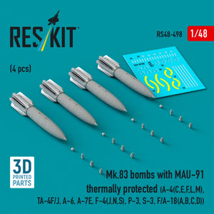 RESKIT RS48-0498 Bombes Mk.83 avec MAU-91 à protection thermique (4 pièces) (impression 3D) 1/48