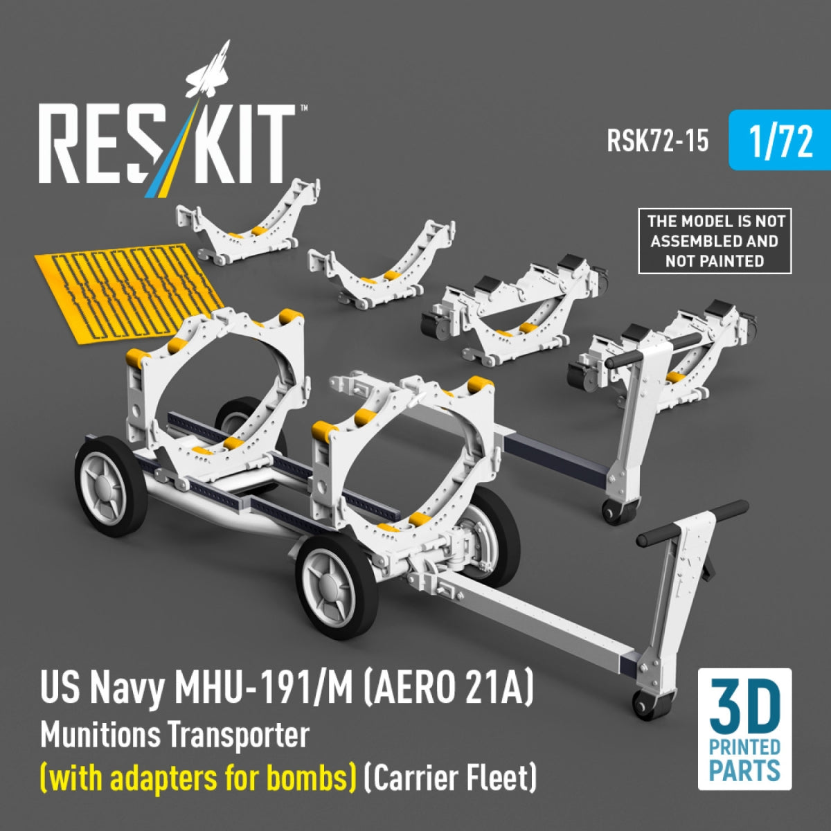 RESKIT RSK72-0015 US NAVY MHU-191/M (AERO 21A) Transporteur de munitions (avec adaptateurs pour bombes) (Porte-avions, C-130) (Maquette imprimée en 3D) 1/72 – Bild 2