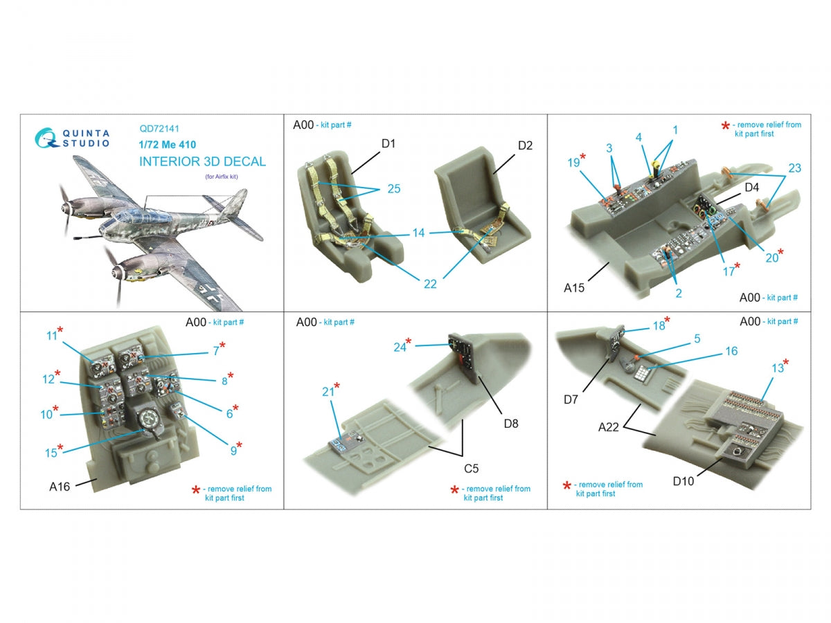 Intérieur coloré imprimé en 3D sur papier décalcomanie Quinta Studio QD72141 Me 410 (Airfix) 1/72 – image 2