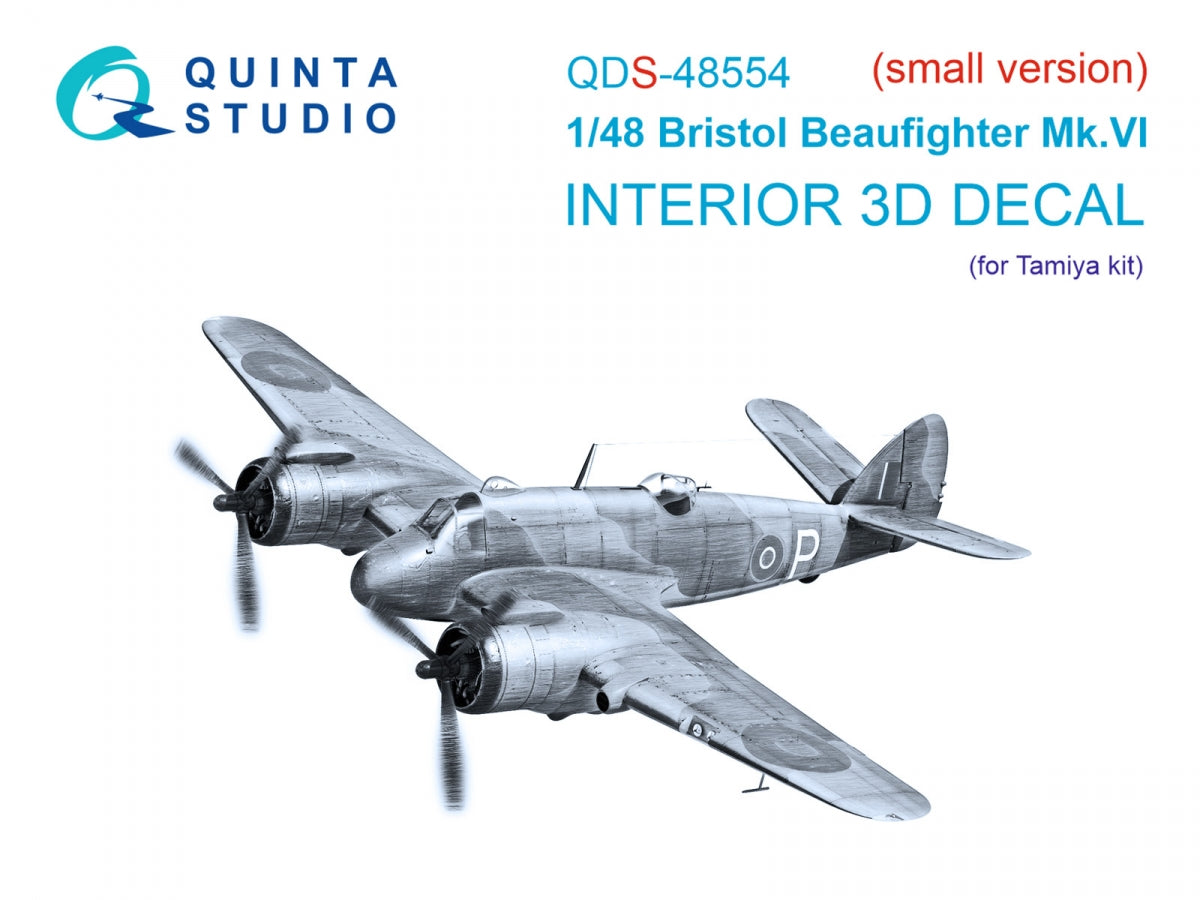 Intérieur imprimé en 3D et coloré sur papier décalcomanie Quinta Studio QDS-48554 Bristol Beaufighter Mk.VI (Tamiya) (petite version) 1/48